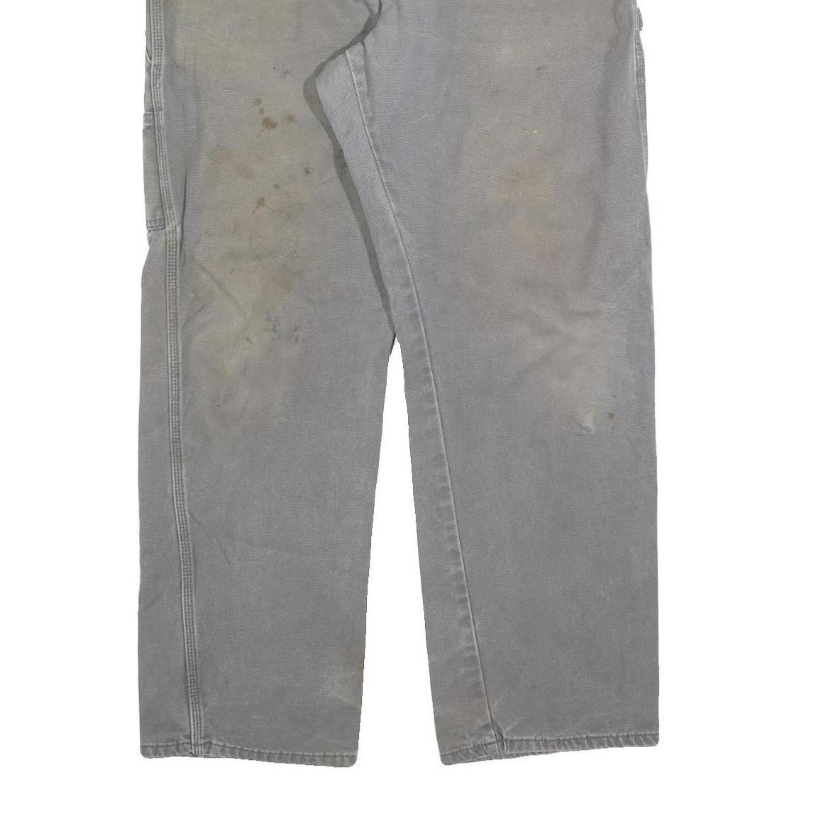 DICKIES Mens Cotton Blend Relaxed Grey Workwear Trousers W38 L32 Utility Zip