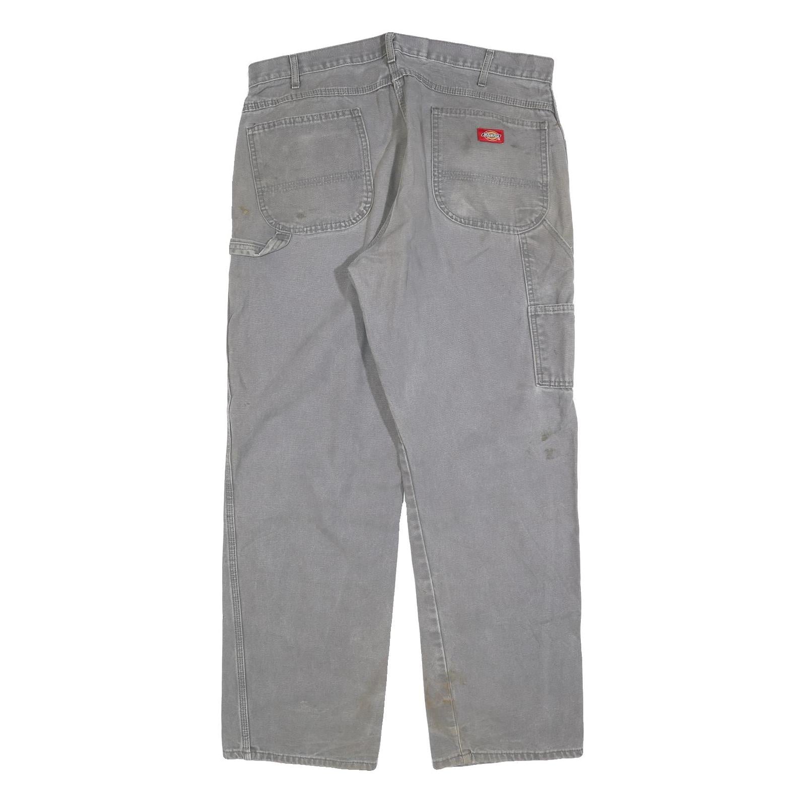 DICKIES Mens Cotton Blend Relaxed Grey Workwear Trousers W38 L32 Utility Zip