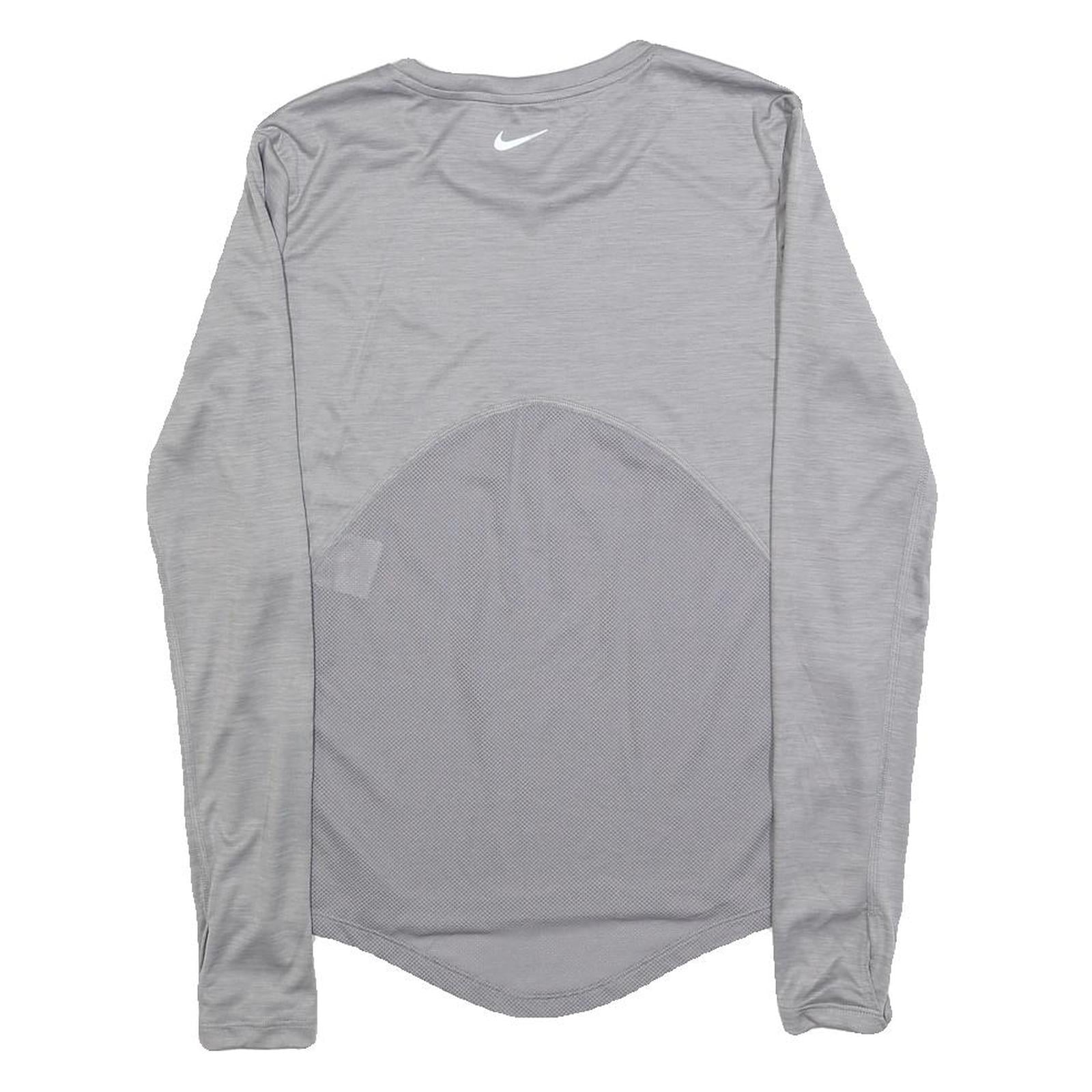 NIKE Womens Grey Athletic Long Sleeve T-Shirt XS Crew Neck Lightweight Running