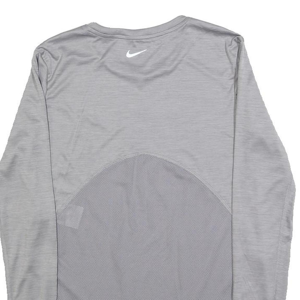 NIKE Womens Grey Athletic Long Sleeve T-Shirt XS Crew Neck Lightweight Running