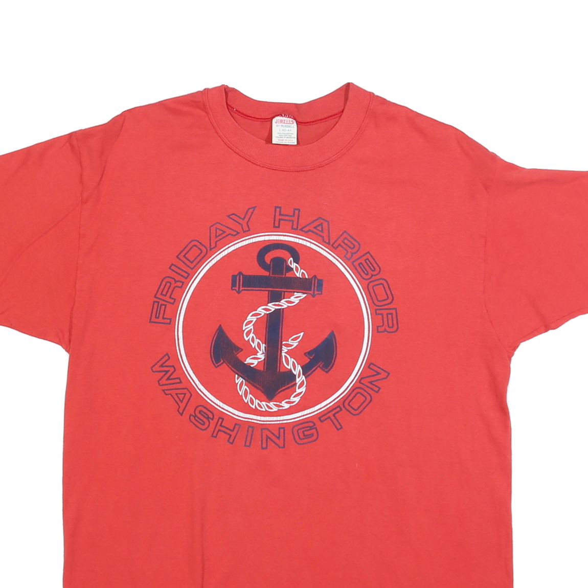 JERZEES Mens Red Friday Harbor Washington Graphic T-Shirt L Short Sleeve Crew