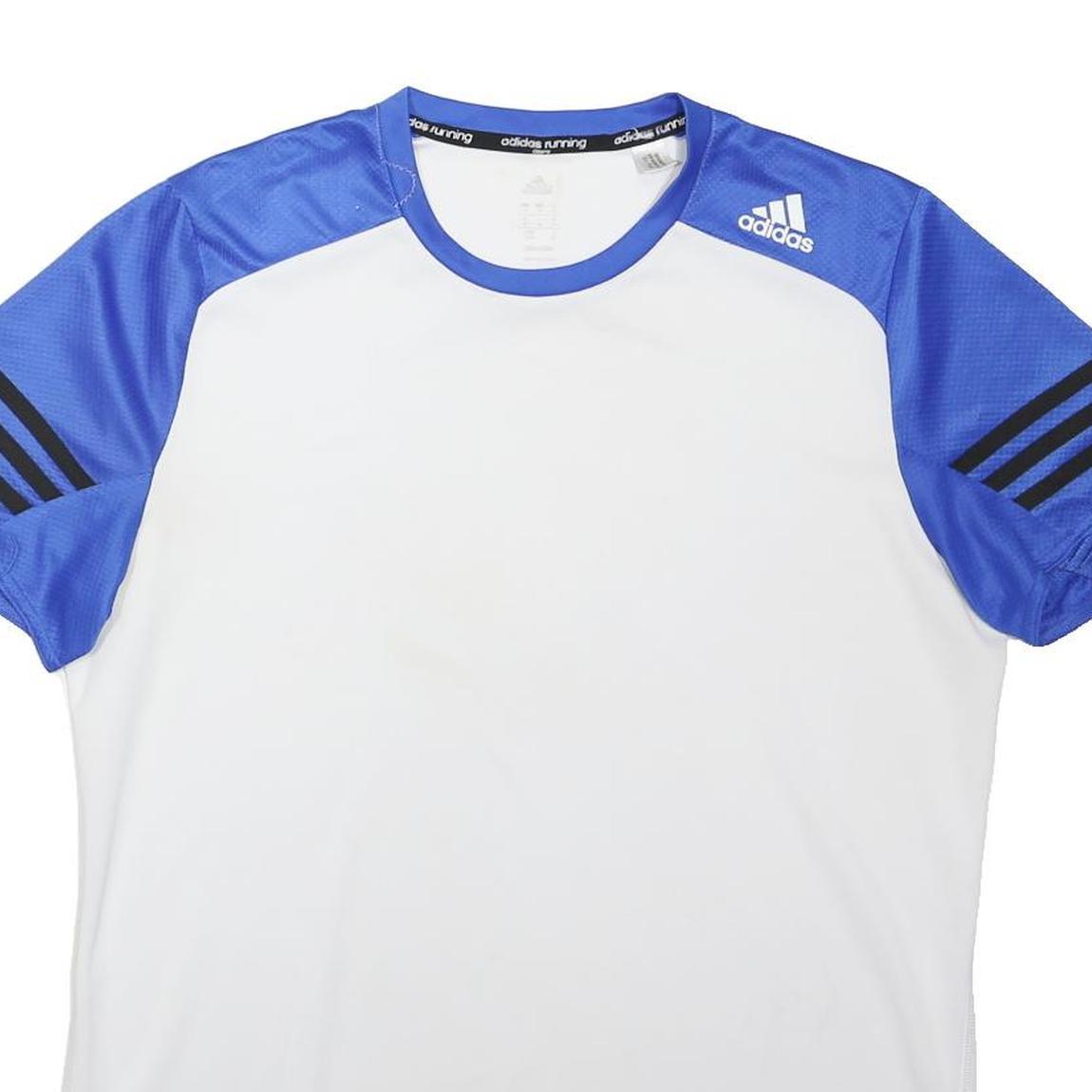 ADIDAS Mens White & Blue Graphic T-Shirt M Short Sleeve Crew Neck Sportswear