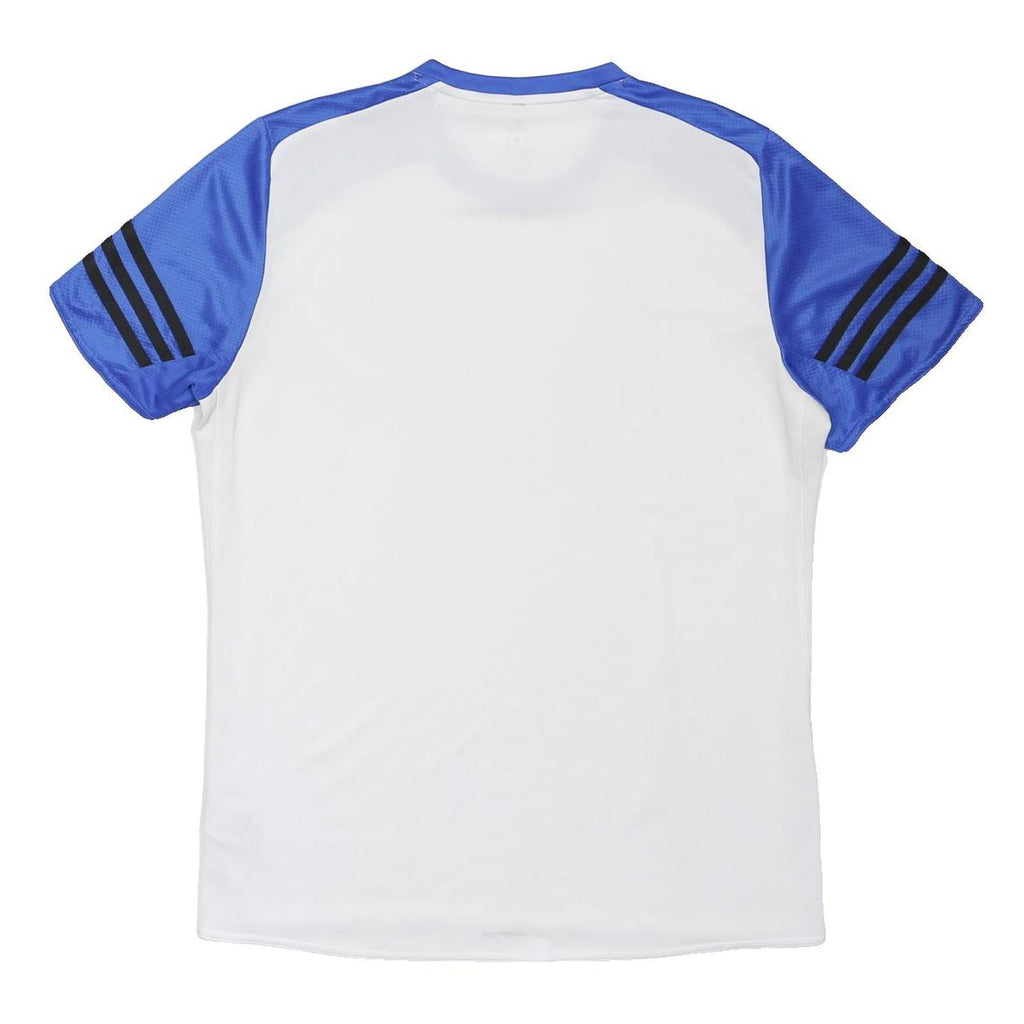 ADIDAS Mens White & Blue Graphic T-Shirt M Short Sleeve Crew Neck Sportswear