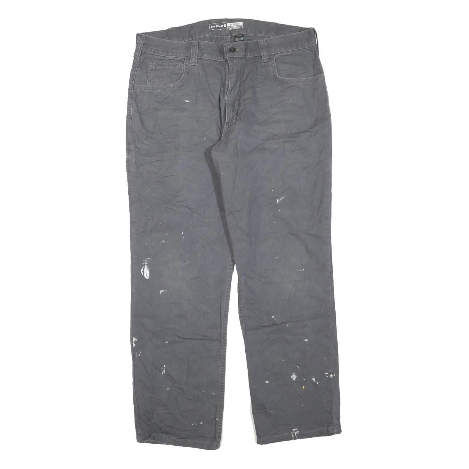 CARHARTT Mens Regular Fit Grey Cotton Blend Zip Trousers W36 L30 Workwear