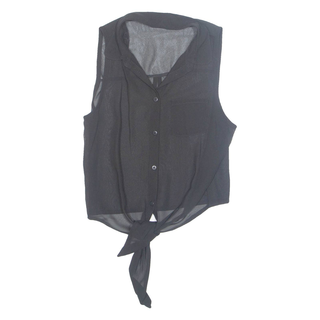 Tie Front Sheer Womens Shirt Black Collared S