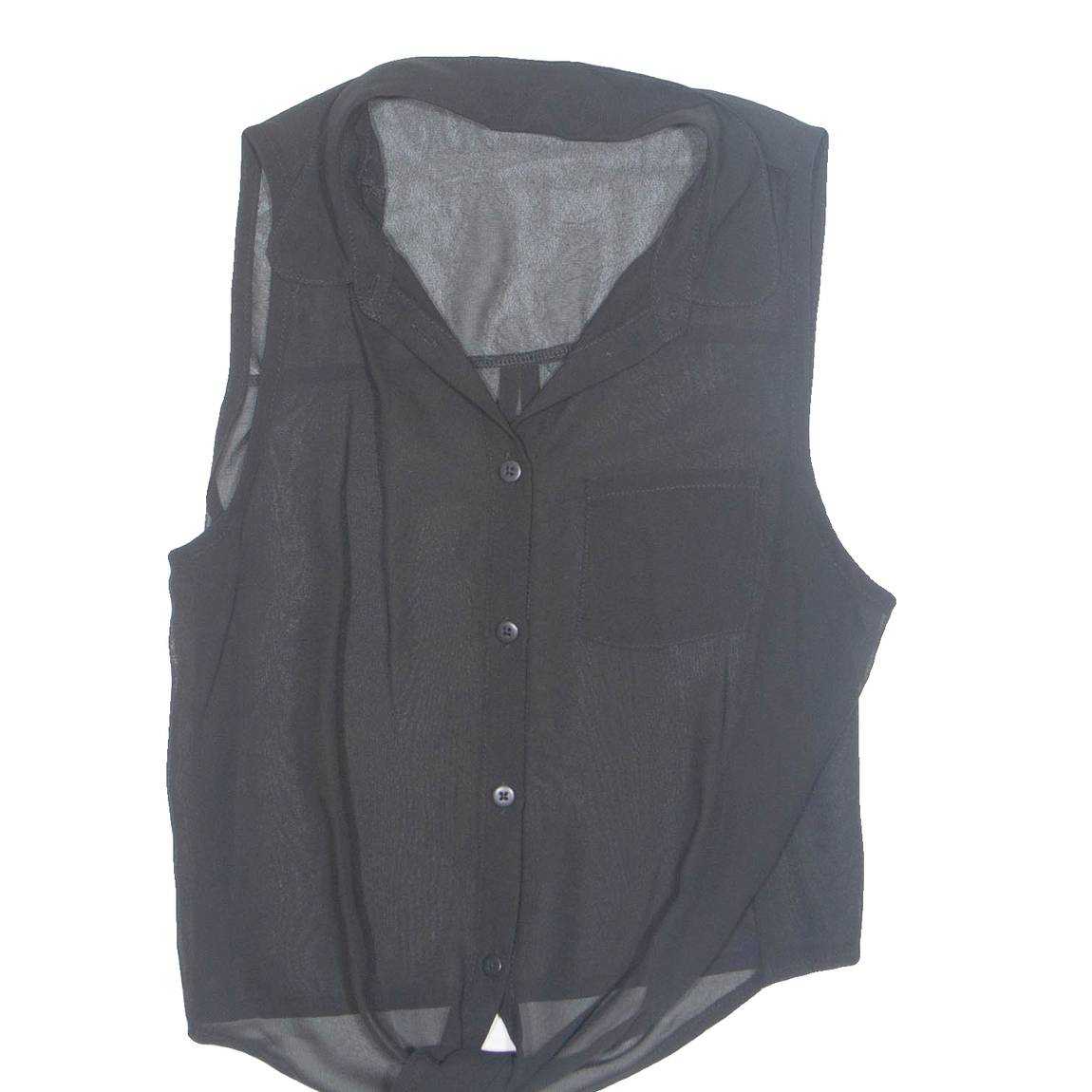 Tie Front Sheer Womens Shirt Black Collared S
