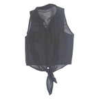 Tie Front Sheer Womens Shirt Black Collared S