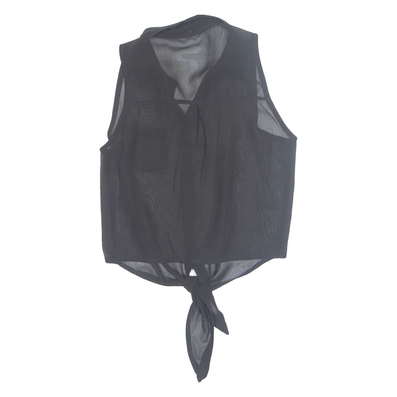 Tie Front Sheer Womens Shirt Black Collared S
