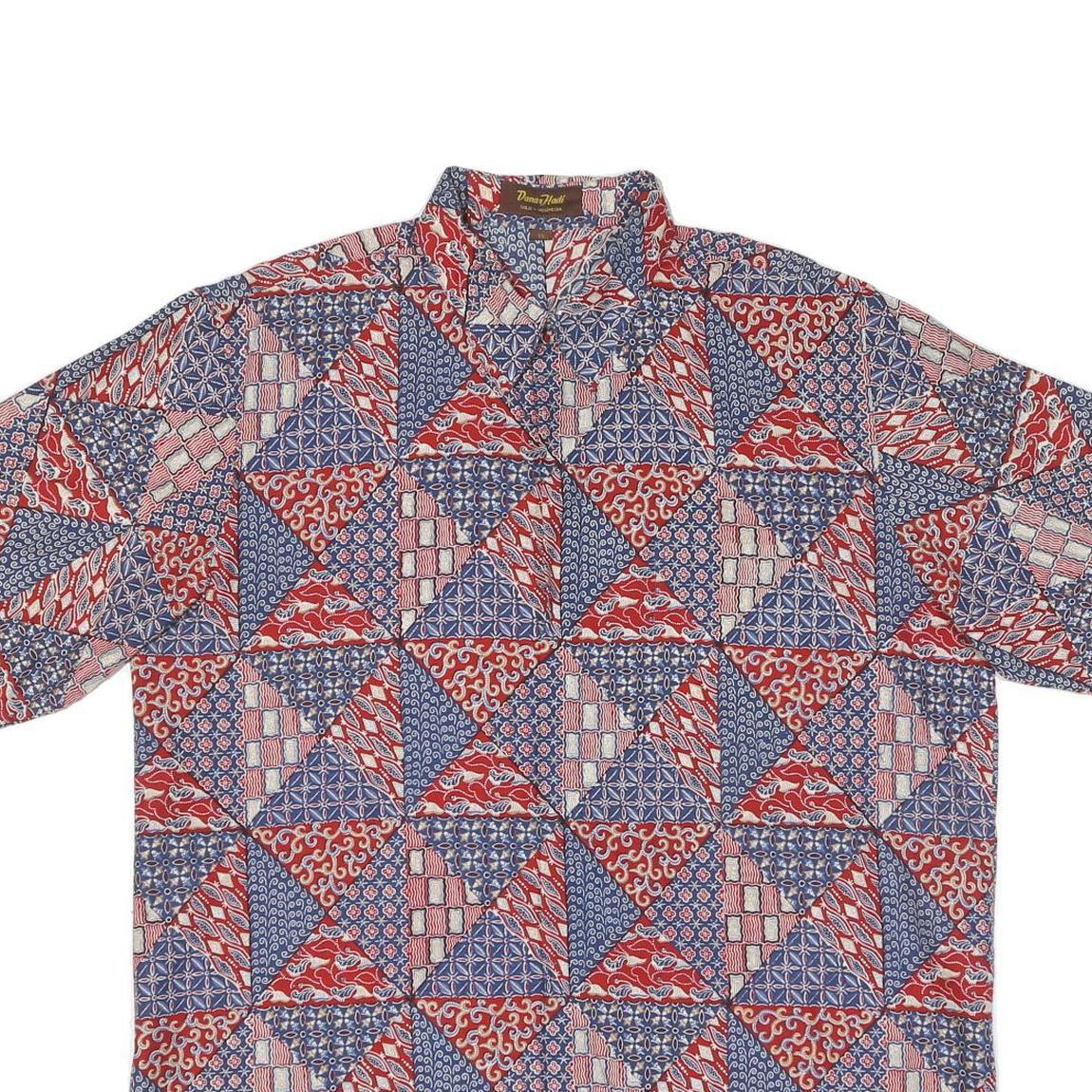 Mens Red Blue Pattern Shirt XL Cotton Blend Casual Summer Holiday Style