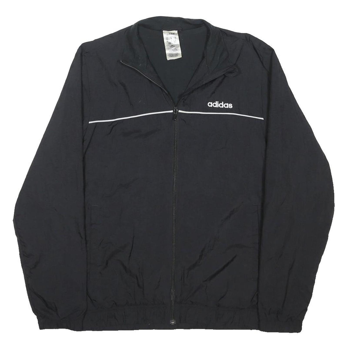ADIDAS Mens Black Track Jacket M Polyester Blend Zip Plain Sportswear