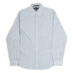 TOMMY HILFIGER Mens White & Blue Check Shirt L Button-Down Collar Casual Cotton
