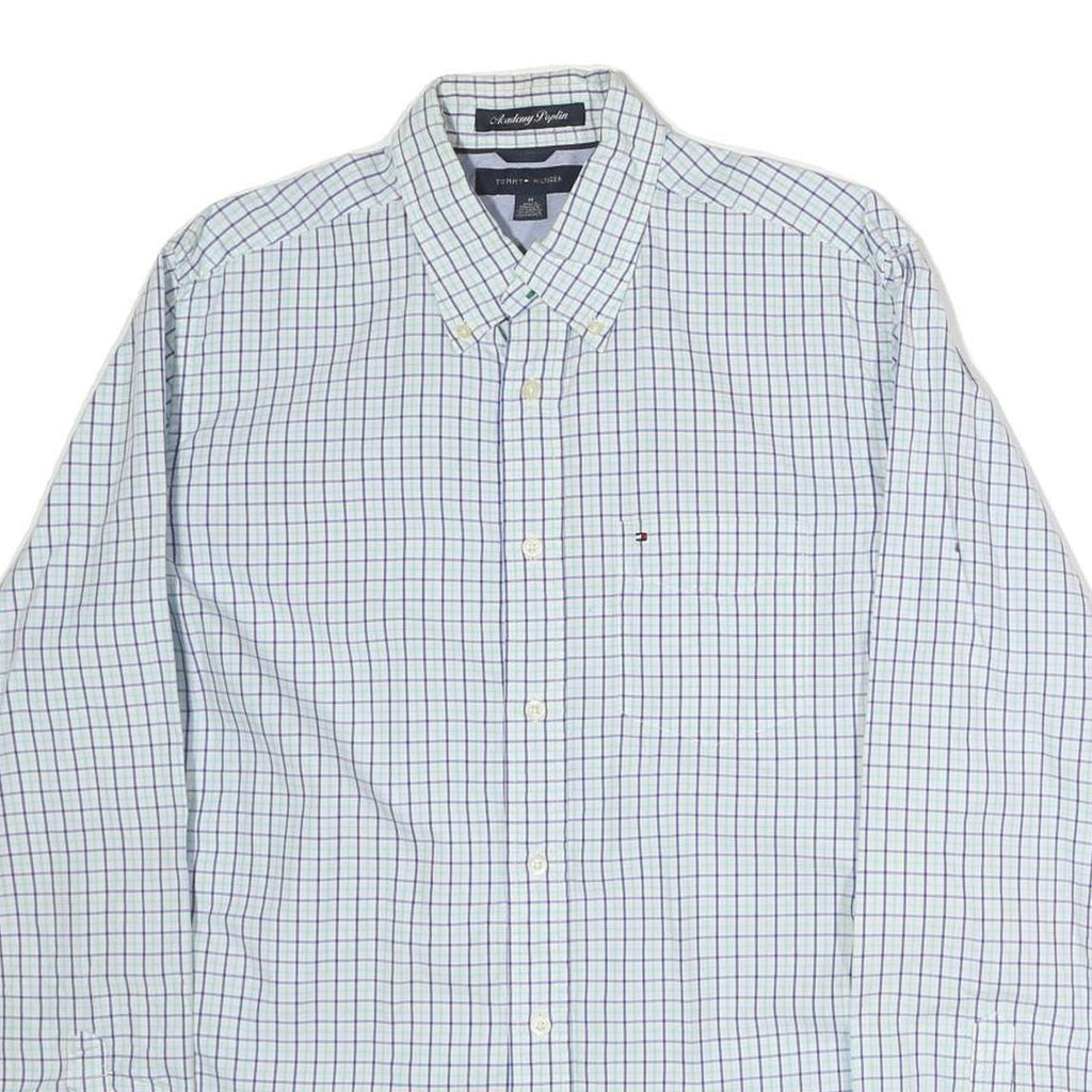 TOMMY HILFIGER Mens White & Blue Check Shirt L Button-Down Collar Casual Cotton