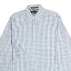 TOMMY HILFIGER Mens White & Blue Check Shirt L Button-Down Collar Casual Cotton