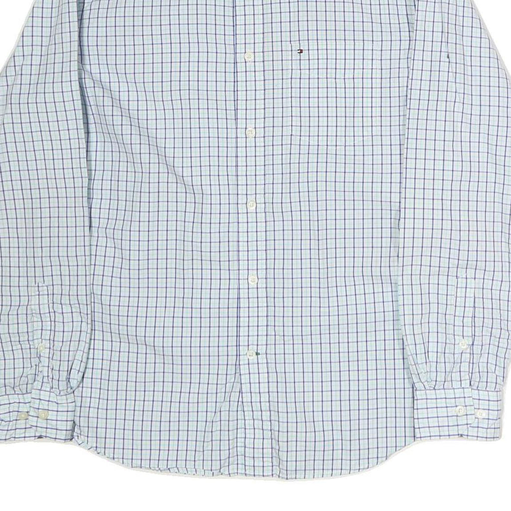 TOMMY HILFIGER Mens White & Blue Check Shirt L Button-Down Collar Casual Cotton