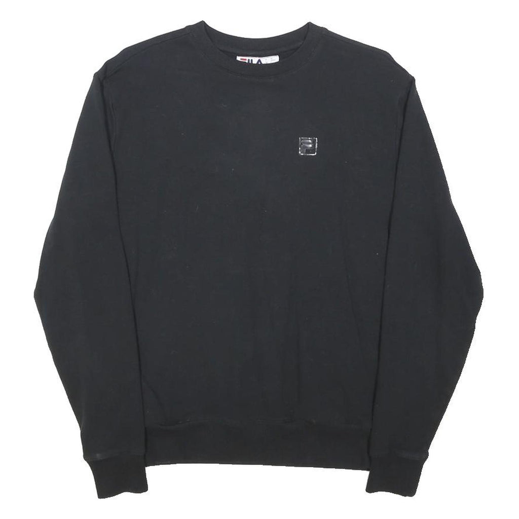FILA Mens Black Crew Neck S Logo Sweatshirt Cotton Blend Pullover Casual