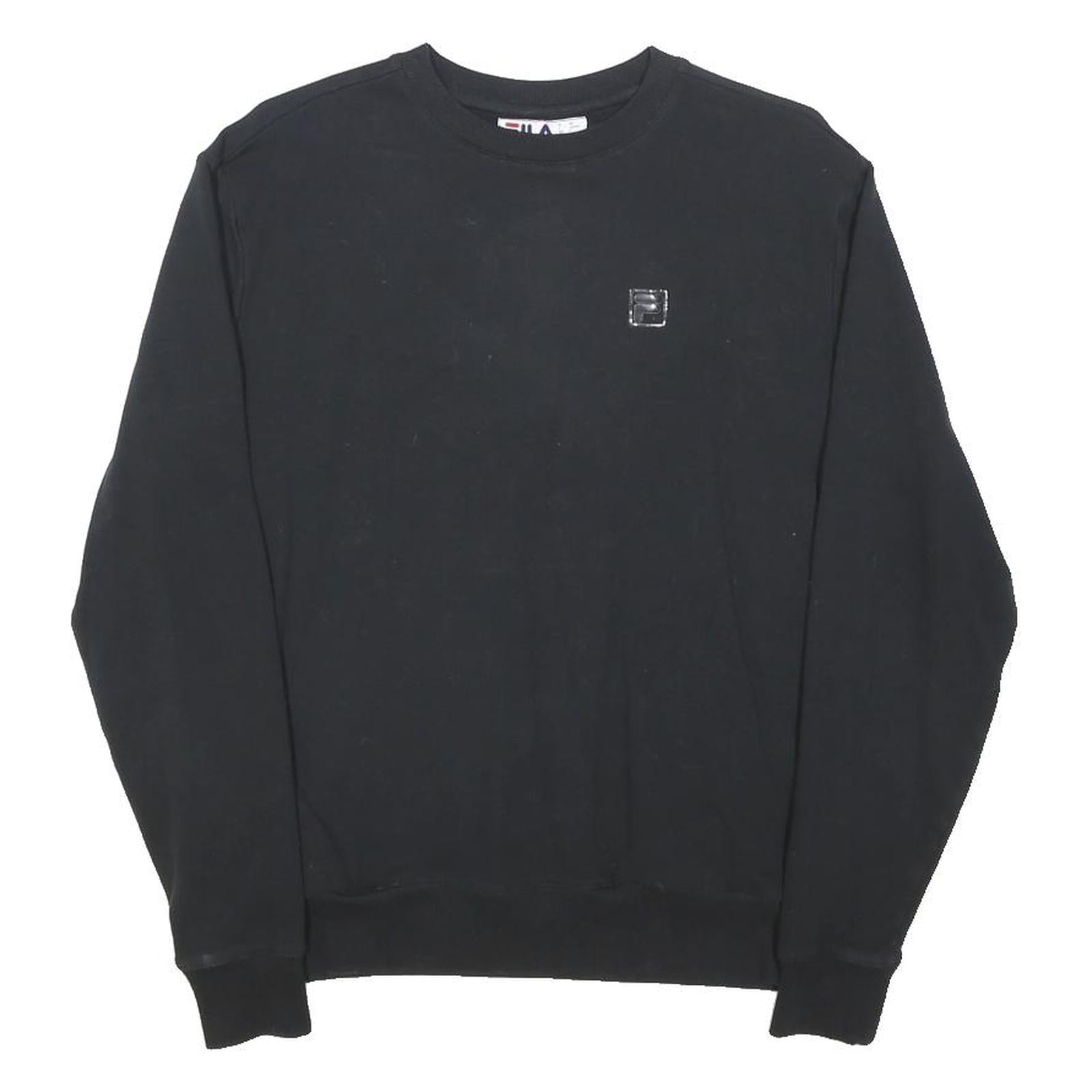 FILA Mens Black Crew Neck S Logo Sweatshirt Cotton Blend Pullover Casual