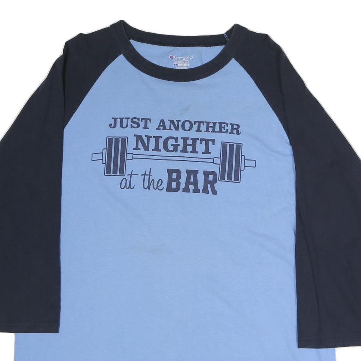 CHAMPION Mens Blue & Black Graphic Raglan XL Long Sleeve Crew Neck Fitness