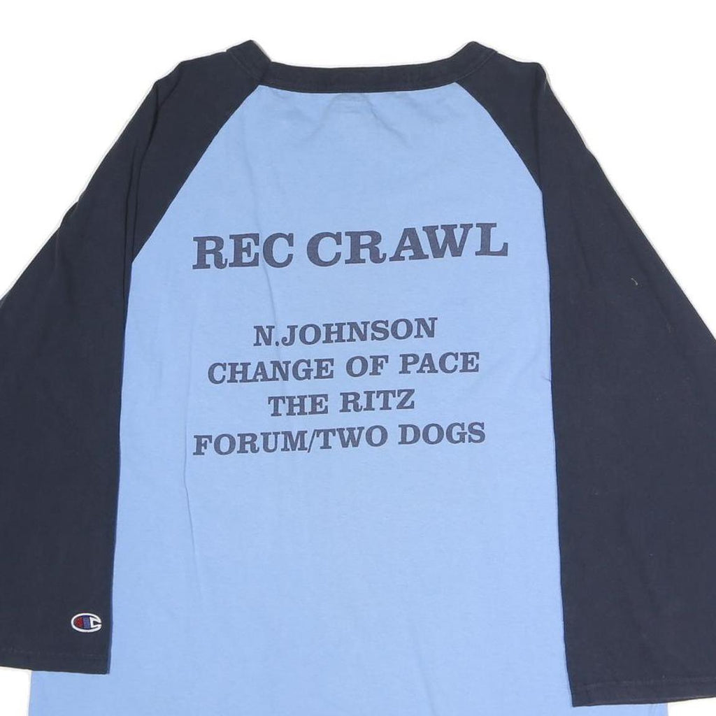 CHAMPION Mens Blue & Black Graphic Raglan XL Long Sleeve Crew Neck Fitness