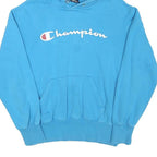 CHAMPION Mens Blue Pullover Hoodie M Logo Print Cotton Blend