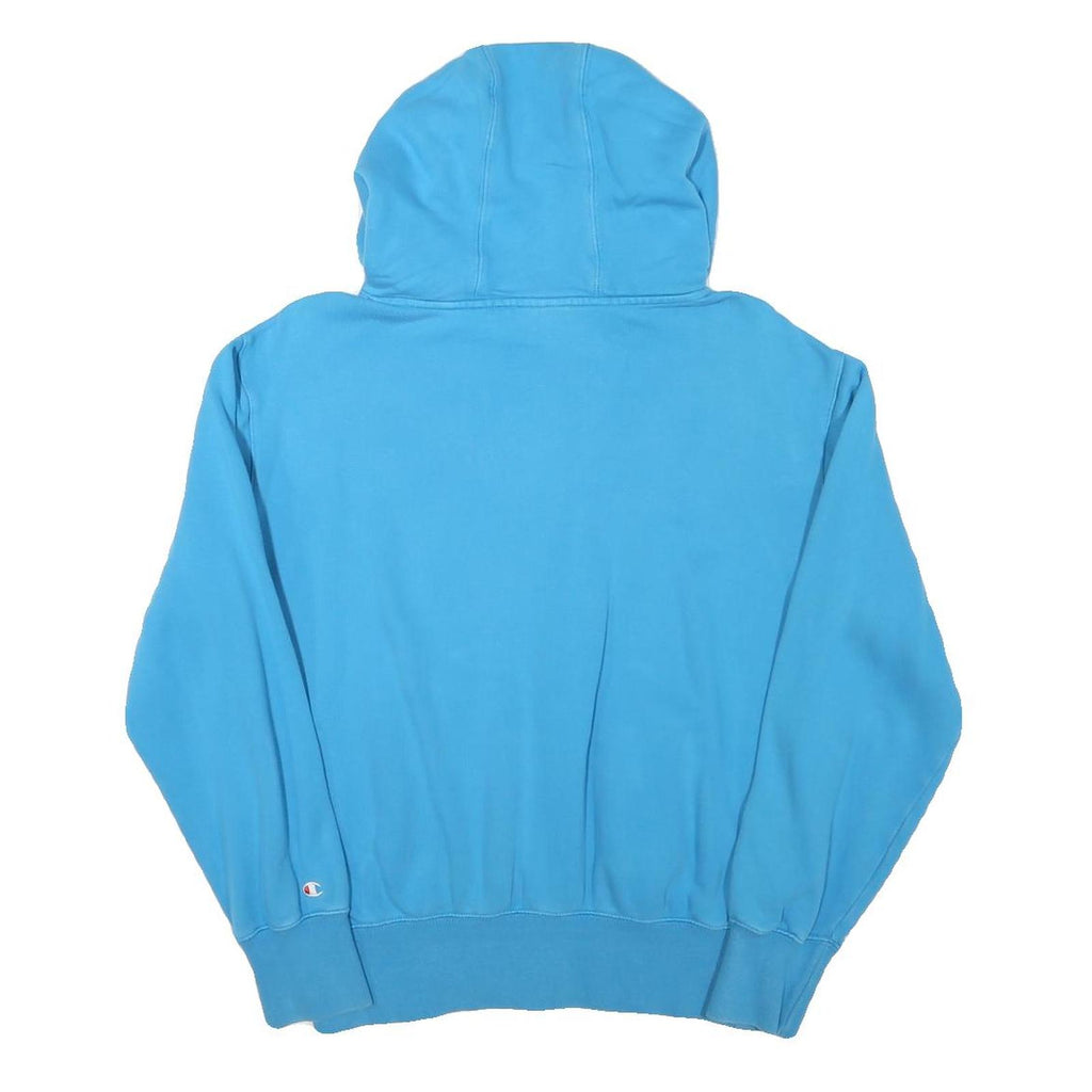 CHAMPION Mens Blue Pullover Hoodie M Logo Print Cotton Blend