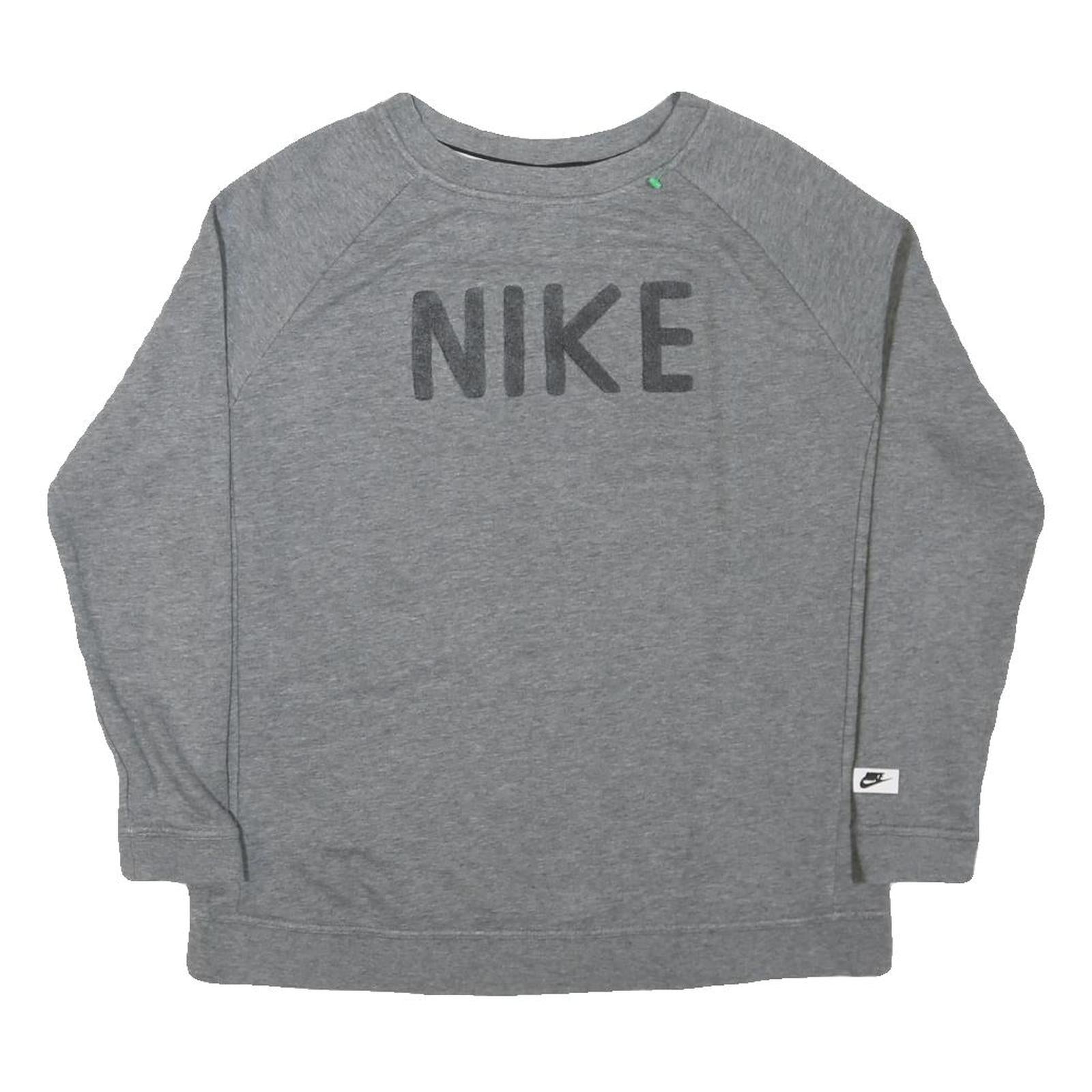 NIKE Womens Grey Crew Neck L Cotton Blend Sweatshirt Pullover Sports Casual