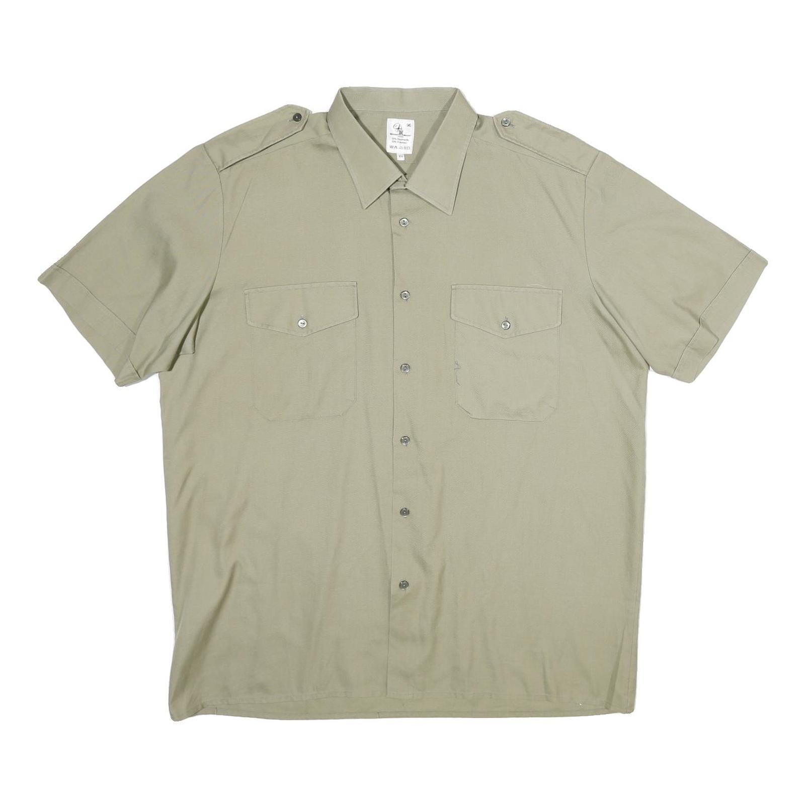 WEDER MEIER Mens Beige Short Sleeve Shirt XL Button-Up Casual Polyester Blend