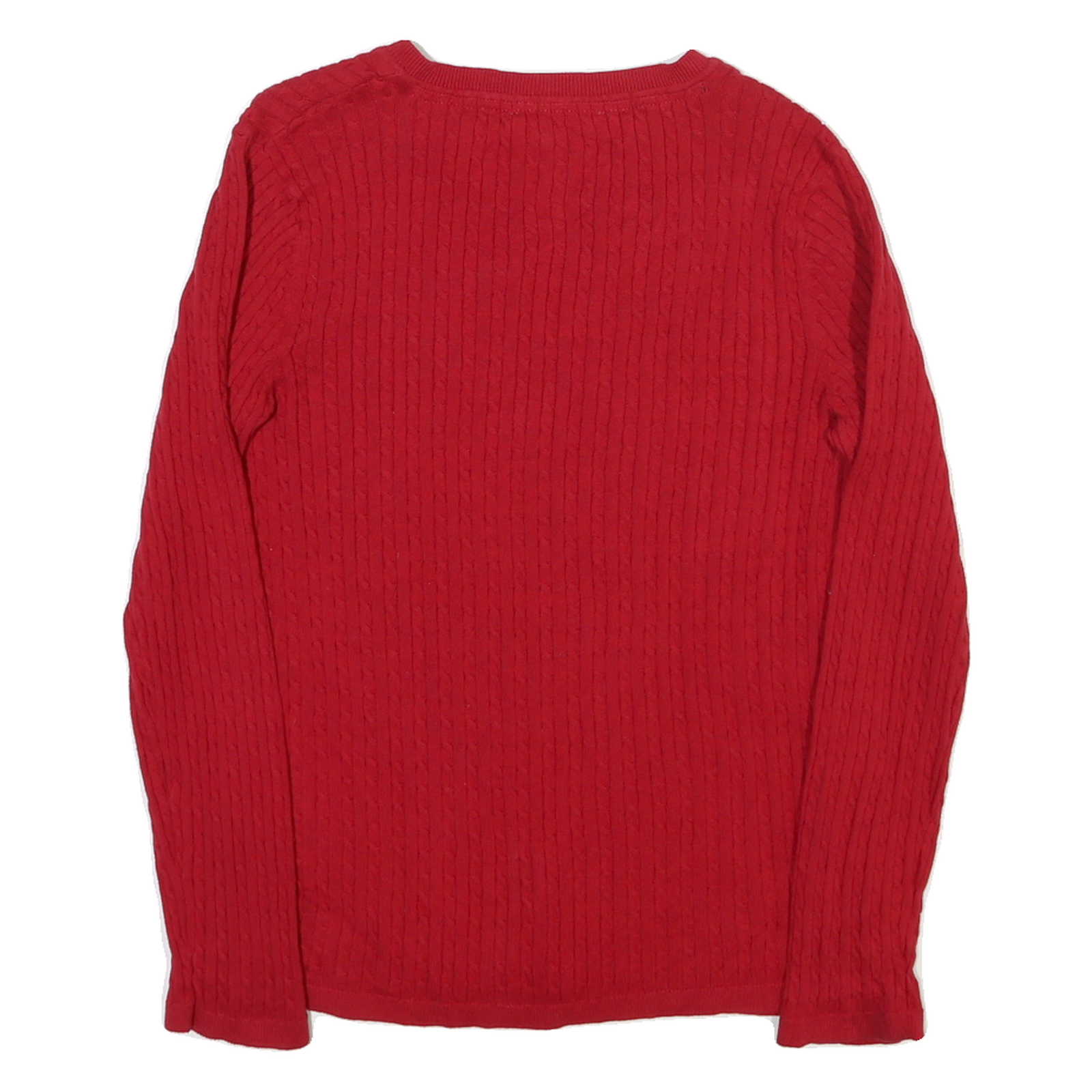 TOMMY HILFIGER Womens Red Cable Knit V-Neck Jumper L Cotton Blend Stylish