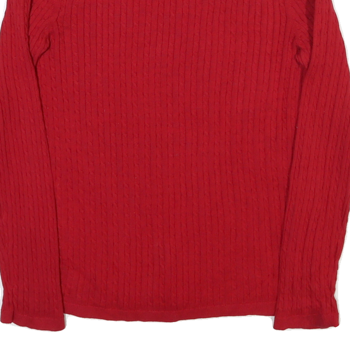 TOMMY HILFIGER Womens Red Cable Knit V-Neck Jumper L Cotton Blend Stylish