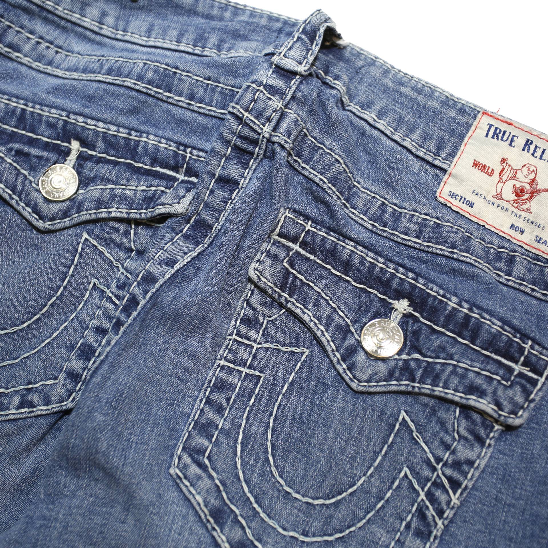 TRUE RELIGION Womens Slim Blue Denim Jeans W28 L28 Zip Pocket Detail Stylish