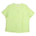 VALENTINE Womens Green Printed Button Short Sleeve V-Neck Top M Lightweight