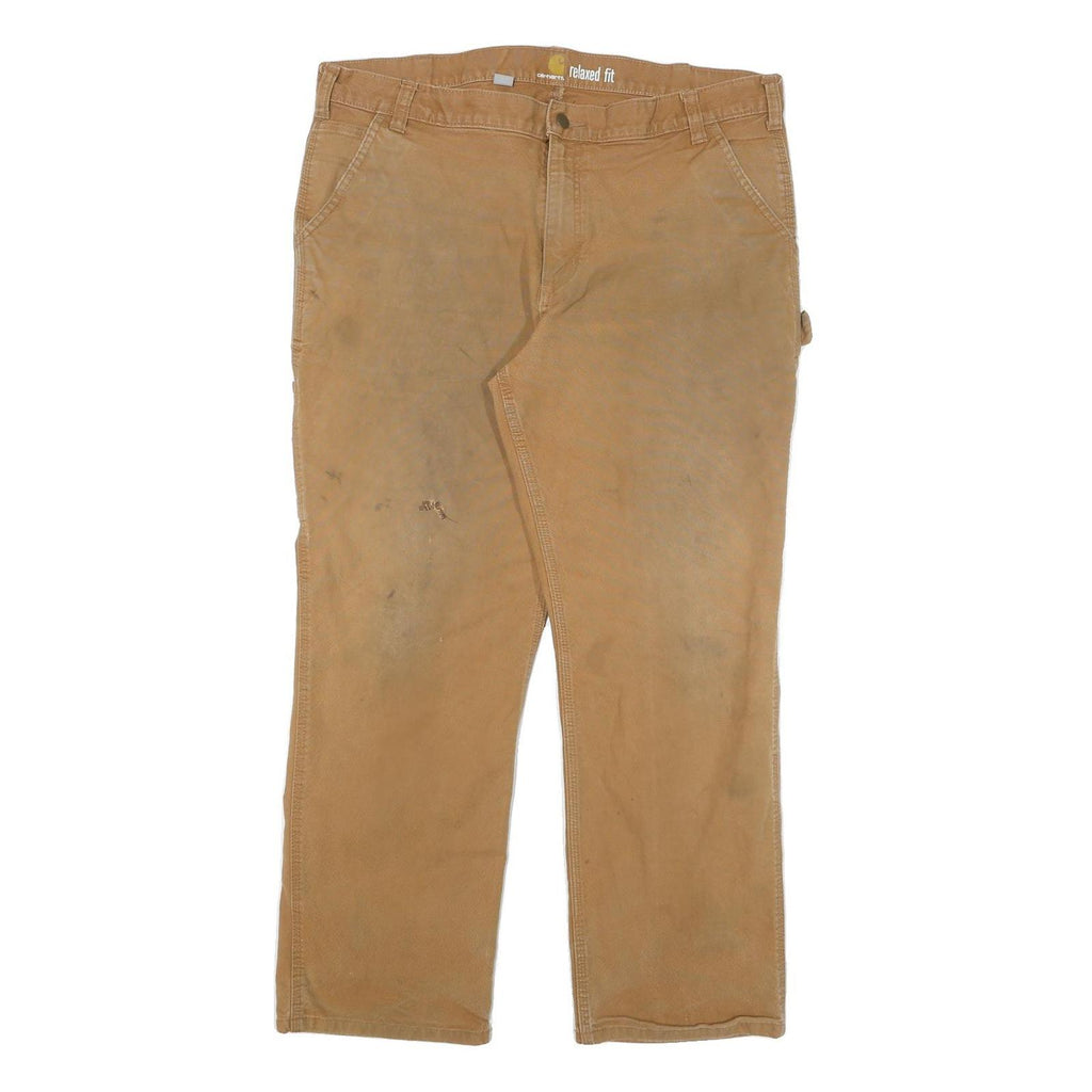 CARHARTT Mens Cotton Blend Beige Relaxed W40 L30 Workwear Trousers Zip Closure