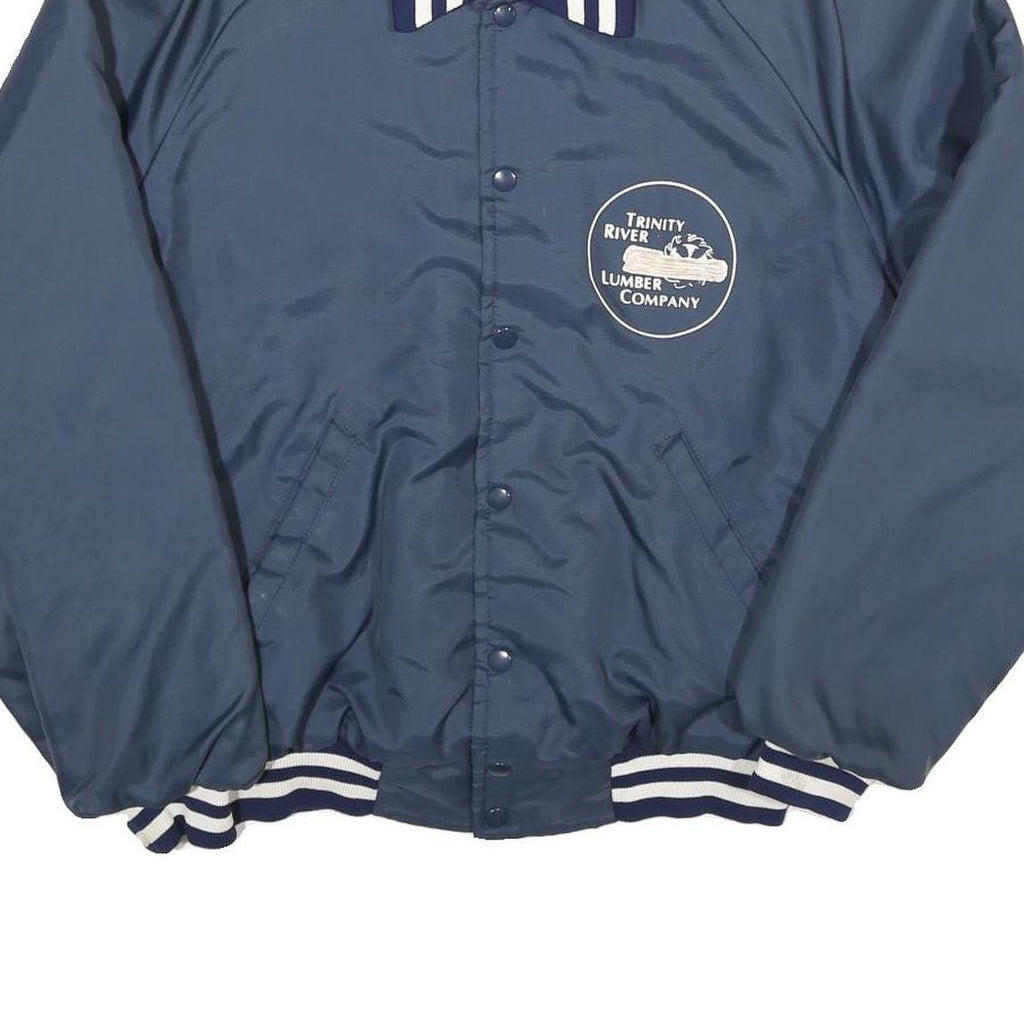 USA Mens Blue White Stripe Lumber Company Button Jacket L Nylon Casual Retro