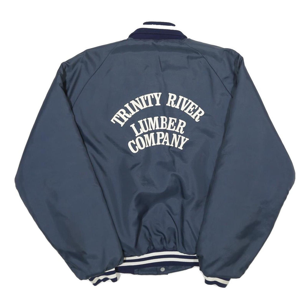 USA Mens Blue White Stripe Lumber Company Button Jacket L Nylon Casual Retro