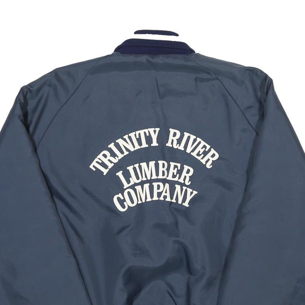 USA Mens Blue White Stripe Lumber Company Button Jacket L Nylon Casual Retro