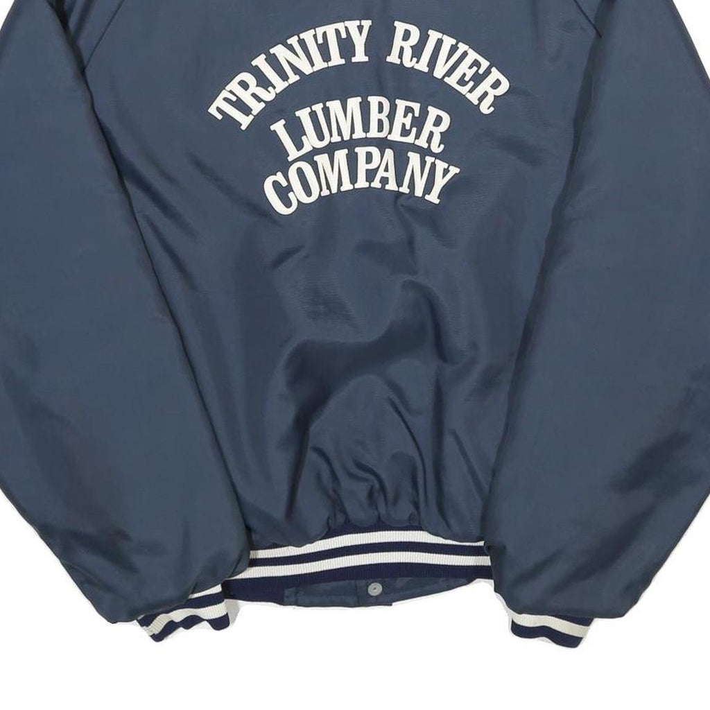 USA Mens Blue White Stripe Lumber Company Button Jacket L Nylon Casual Retro