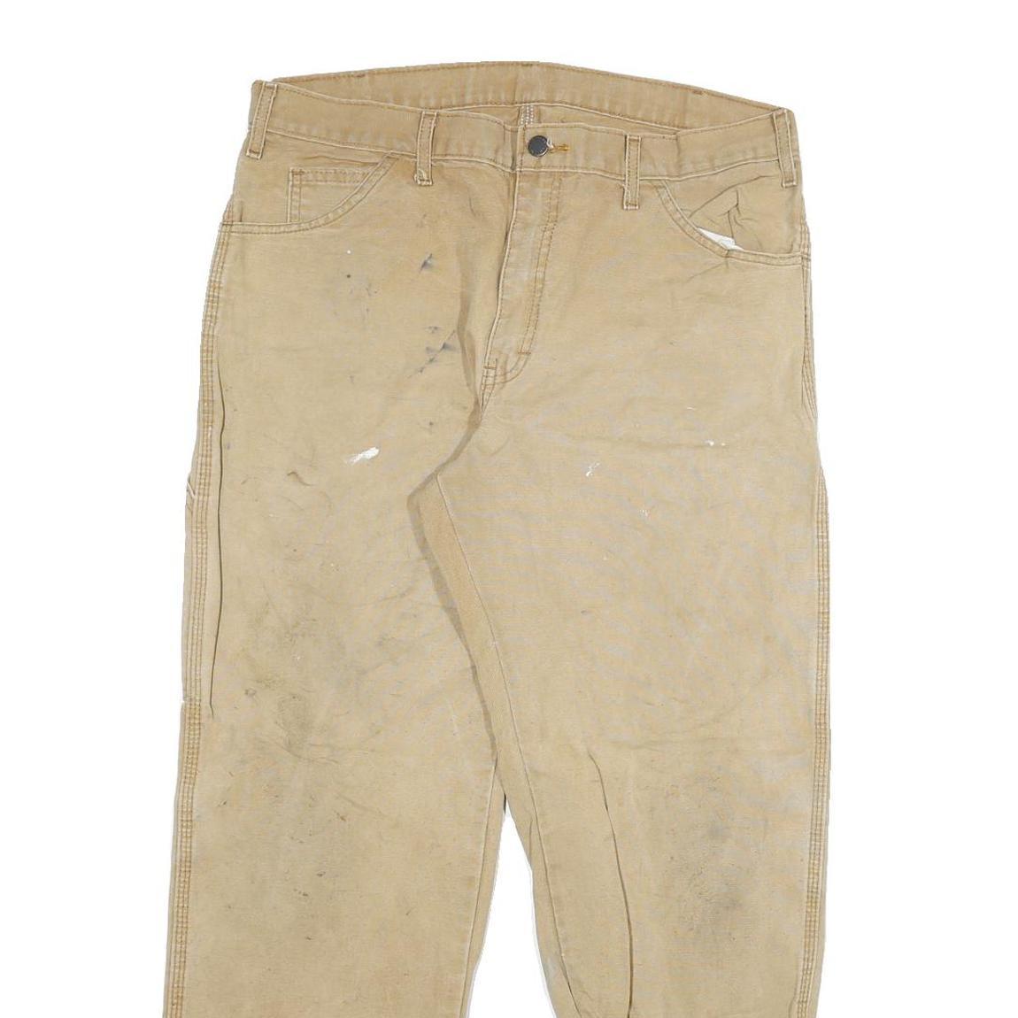 DICKIES Mens Regular Fit Beige Denim Jeans W34 L29 Workwear Durable Zip Closure