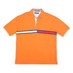 TOMMY HILFIGER Mens Orange Red & White Stripe Short Sleeve Polo Shirt XL Cotton
