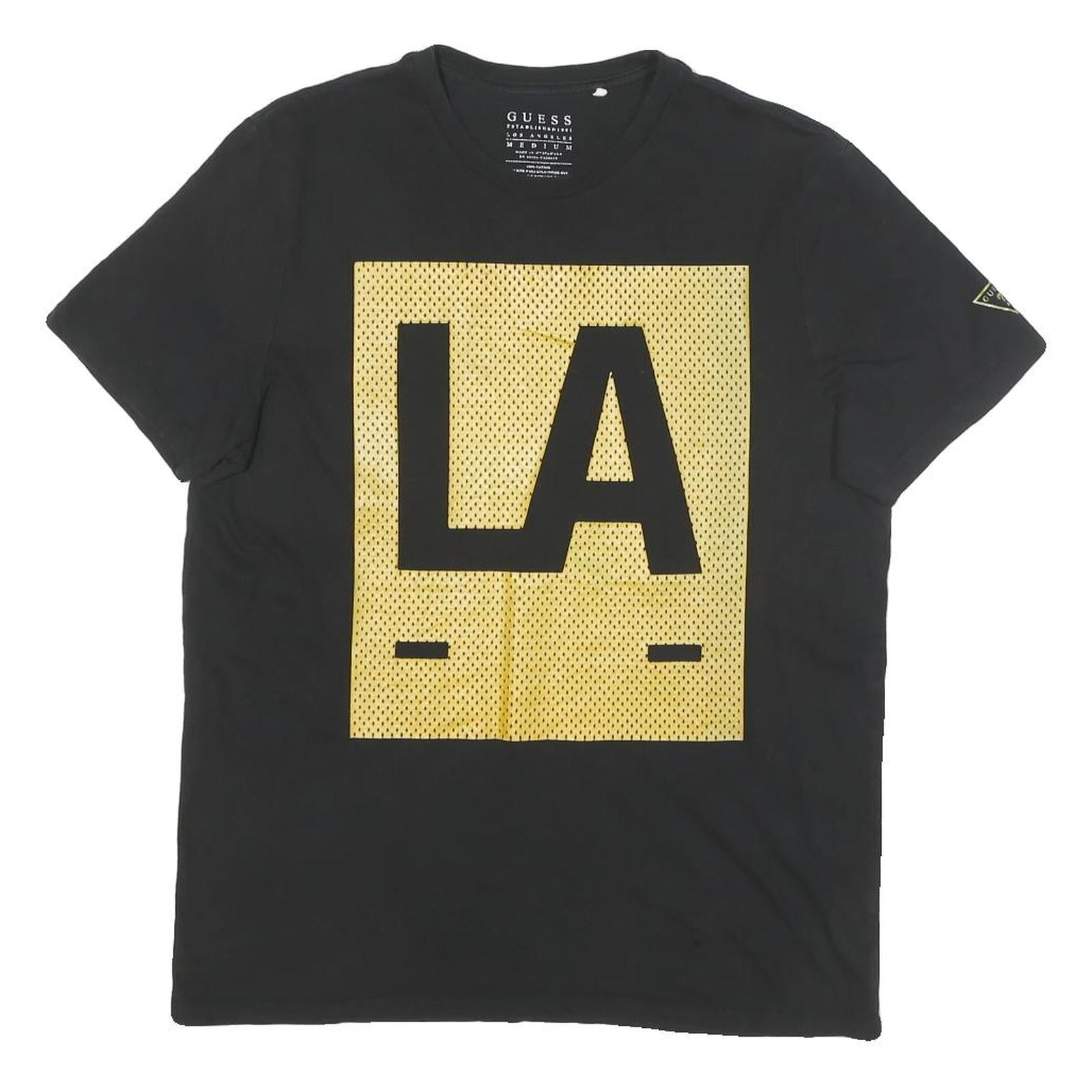 GUESS Mens Black LA Graphic T-Shirt M Short Sleeve Crew Neck Cotton Blend