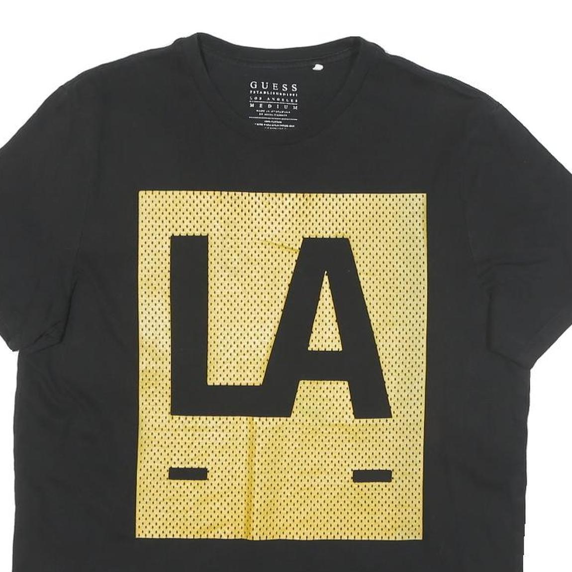 GUESS Mens Black LA Graphic T-Shirt M Short Sleeve Crew Neck Cotton Blend