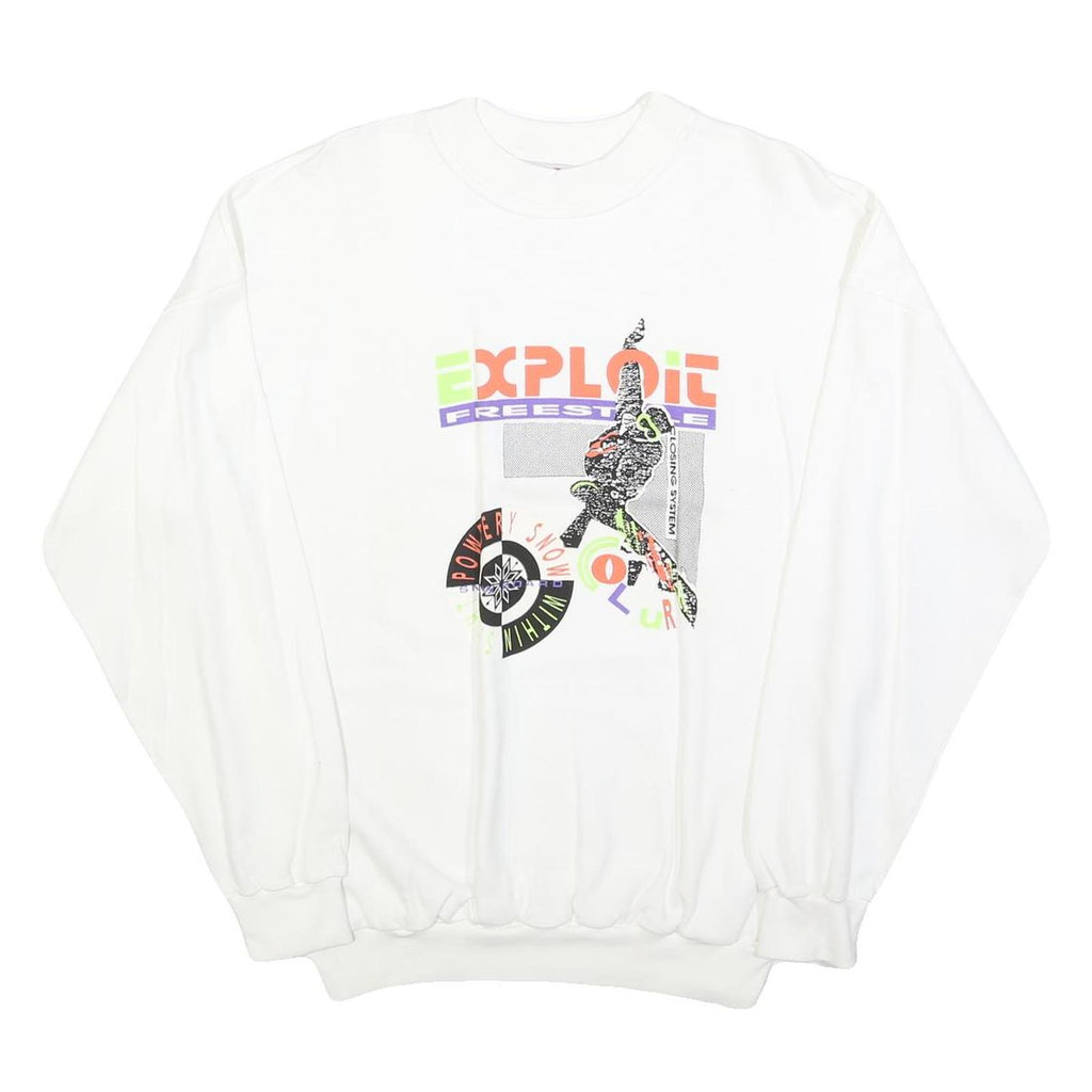 EXPRESS WEAR Mens White Freestyle Graphic Crew Neck M Cotton Blend Sweatshirt