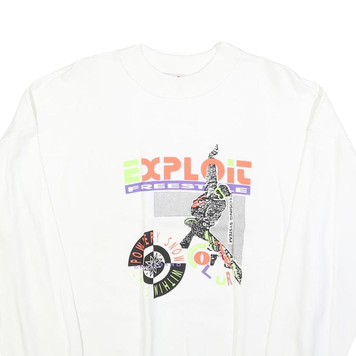 EXPRESS WEAR Mens White Freestyle Graphic Crew Neck M Cotton Blend Sweatshirt