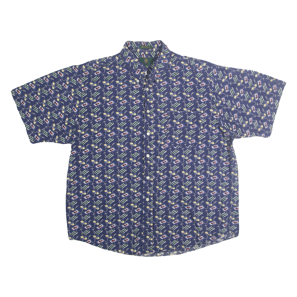 CLUB ROOM Mens Blue Pattern Cotton Shirt XL Short Sleeve Casual Summer