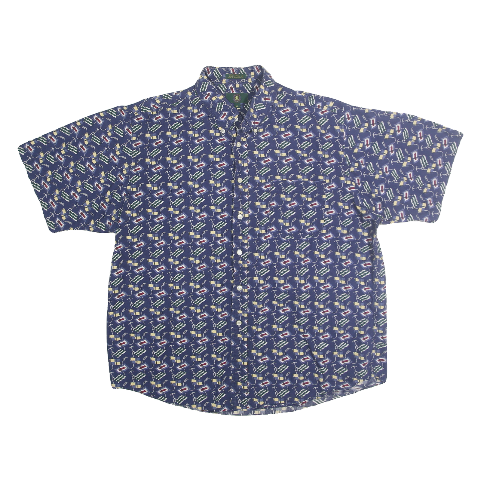 CLUB ROOM Mens Blue Pattern Cotton Shirt XL Short Sleeve Casual Summer
