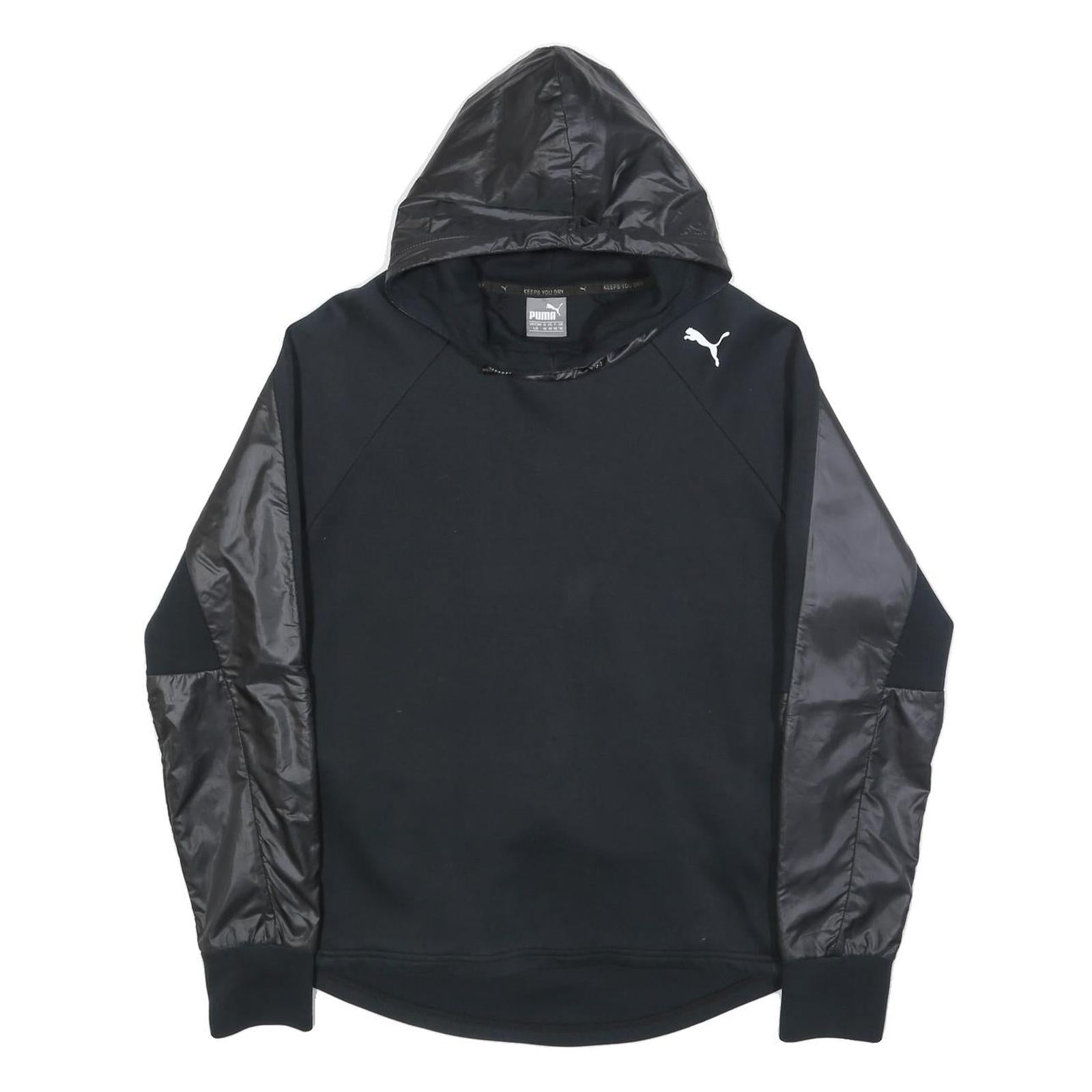 PUMA Womens Black Hoodie UK 14 Cotton Blend Pullover Sportswear Sweatshirt