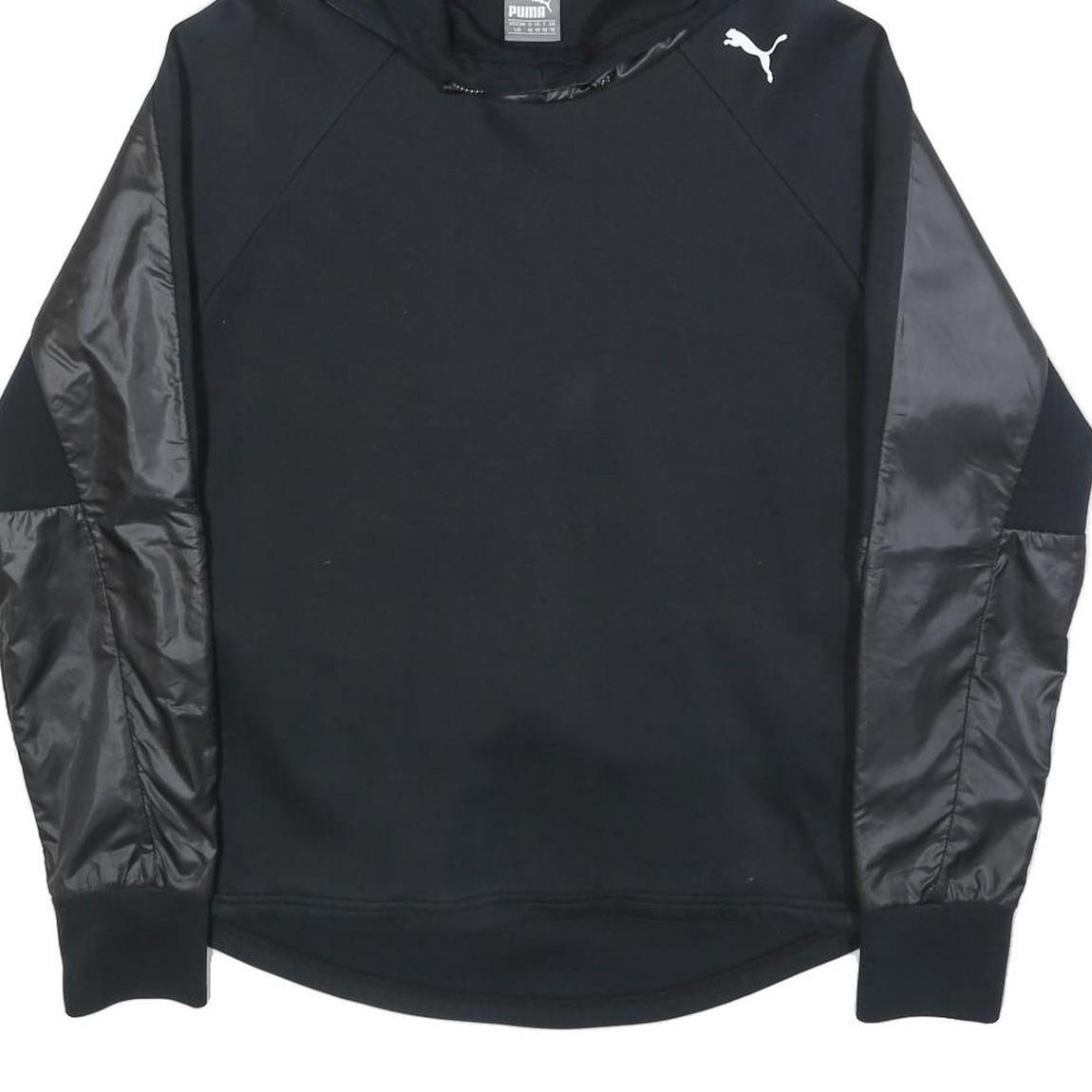 PUMA Womens Black Hoodie UK 14 Cotton Blend Pullover Sportswear Sweatshirt