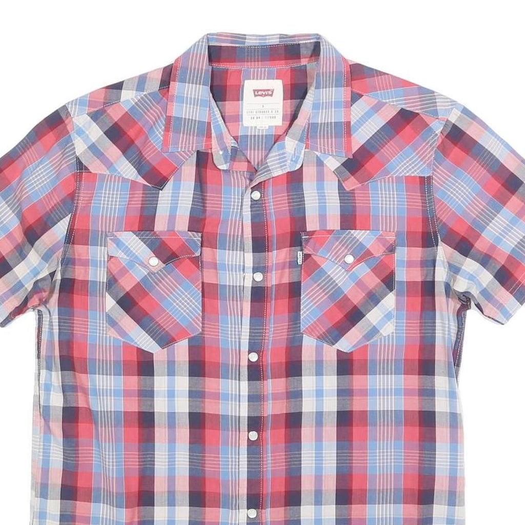 LEVI'S Mens Blue & Red Check Shirt S Short Sleeve Button Casual Cotton Blend