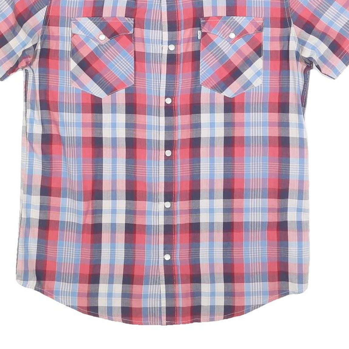 LEVI'S Mens Blue & Red Check Shirt S Short Sleeve Button Casual Cotton Blend