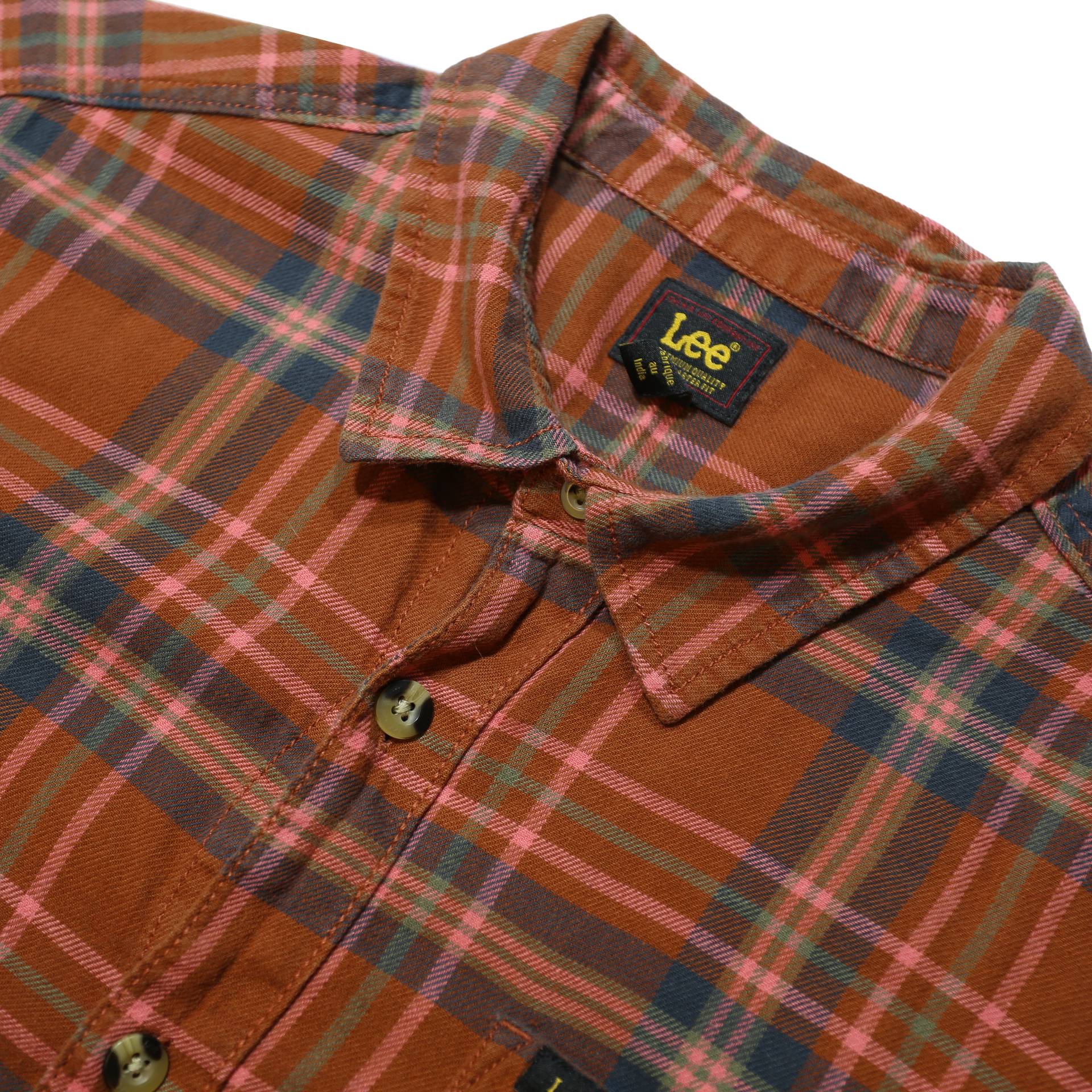 LEE Mens Brown & Blue Checked Shirt XL Casual Cotton Long Sleeve Button
