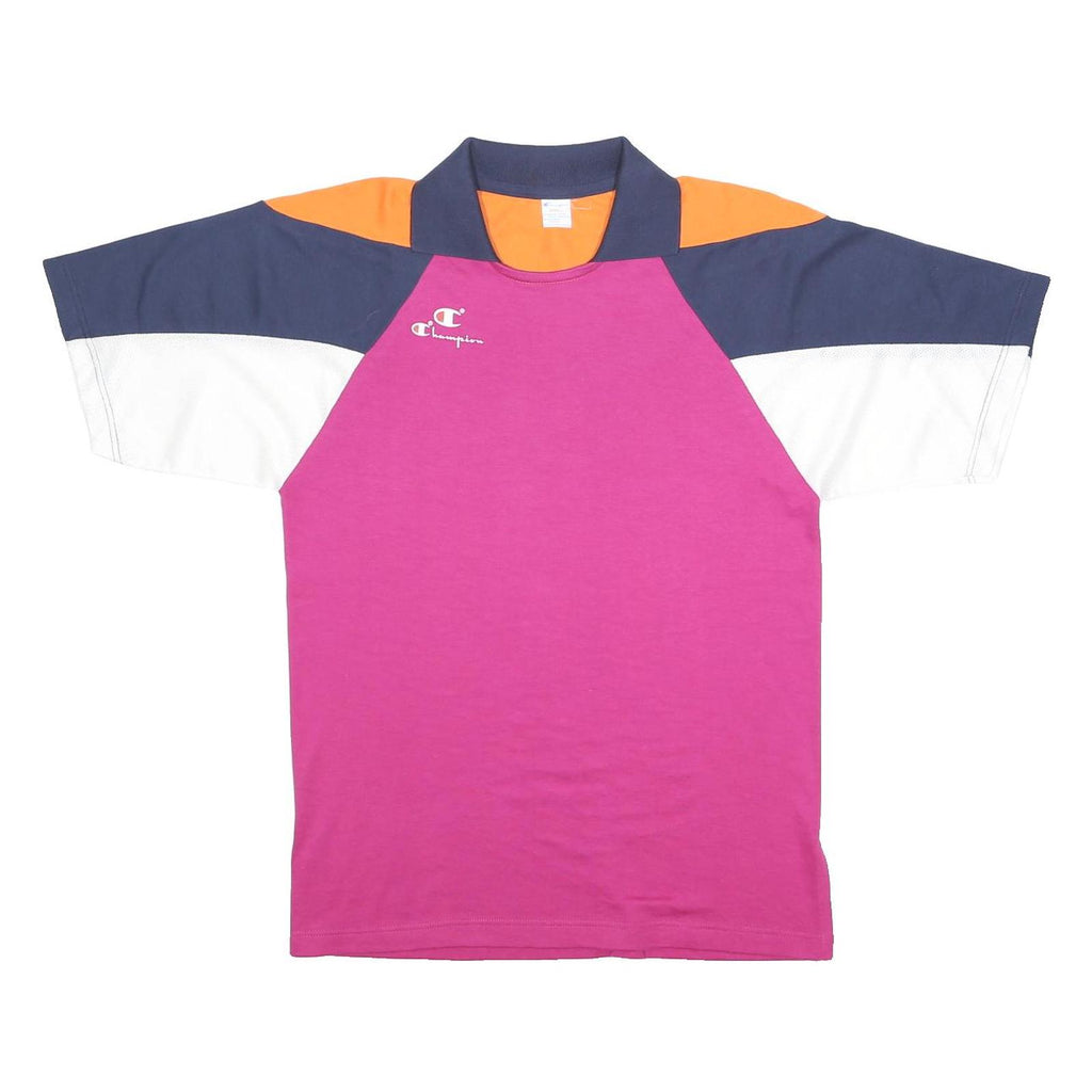 CHAMPION Mens Pink & Navy Blue & Orange & White Modern T-Shirt S Short Sleeve