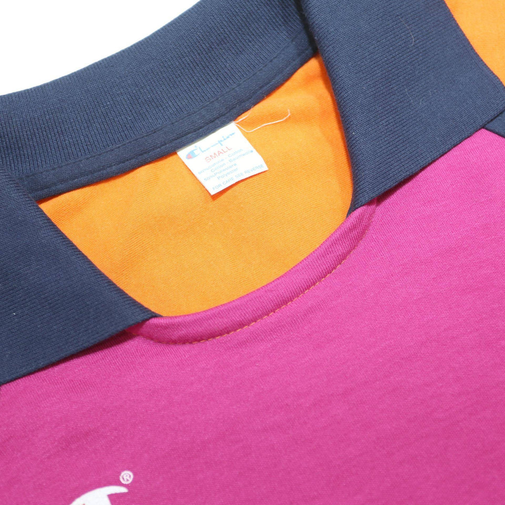 CHAMPION Mens Pink & Navy Blue & Orange & White Modern T-Shirt S Short Sleeve